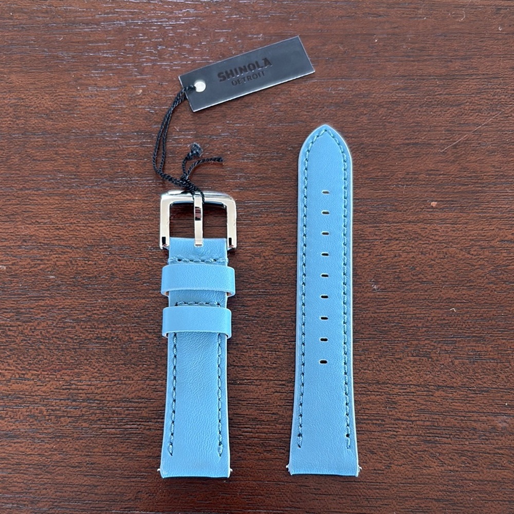 Shinola Sky Blue Leather Strap with Silver Buckle NWT